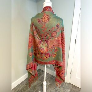 Peacock Reversible Pashmina Silk Large   Scarf Wrap Shawl Pink Mint